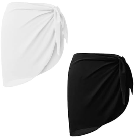 2 PCS Beach Cover up, Sarongs for Women Beachwear, Beach Chiffon Short Swim Skirt Sarong for Swimwear Short Sarongs Wraps, Beachwear Bikini Cover ups for Women(Black White)