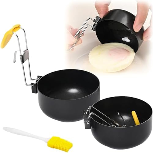 Egg Poacher - Poached Egg Maker, Stainless Steel Egg Poaching Pan, Non Stick Poached Eggs Cooker with Oil Brush and Silicone Cover, Egg Cooker for Hard Boiled Eggs, Poached Eggs (2Pcs)