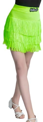 OTMYIGO Verde,160, Gonna Corta per Ragazze da Ballo Latino, Gonna con Frange per Balli Latini da Sala per Bambini, Vita Alta, Tango, Rumba, Salsa, Minigonna con Nappe