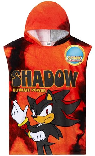 Get Trend Sonic The Hedgehog Toallas de Baño Playa y Piscina con Capucha para Niños Shadow Toalla Poncho Toallas de Algodon (Rojo Shadow, 4-9 Años)