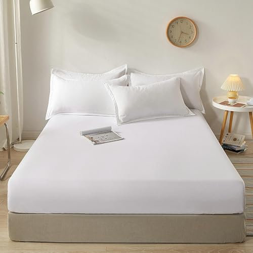 Lenzuolo con angoli elasticizzati per letto a molle, 90 x 200 cm, in cotone, bianco, tinta unita, altezza materasso fino a 10 cm