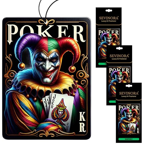 Deodorante per auto con albero profumato – Poker Joker con profumo Rainforest – Ciondolo profumato di alta qualità nero – confezione da 3 pezzi