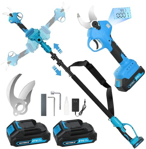 Veitorld Astschere Teleskop, 40MM Akku Gartenschere mit Abnehmbaren Teleskopstange (130-245 cm), Elektrische Garten Schere mit Akku 2x2000mAh für Äste, Obstbaum, Geschenke für Männer Papa Weihnachten