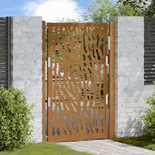Festnight Cancello da Giardino 105x155 cm Acciaio Corten Design a Traccia, Cancello in Ferro, Cancello Giardino, Cancello Giardino Esterno, Cancello Ferro Battuto, Cancello Esterno