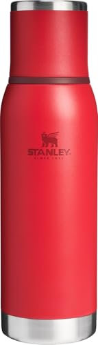 Stanley Adventure-To-Go Vacuum Bottle 25 oz | Wide Mouth with Leakproof Cup Lid | Keep Drinks Hot or Cold | Packable for Travel | Insulated Stainless Steel Thermal Bottle | BPA-Free | Chili Red