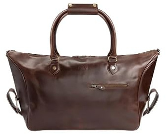 Buckle & Seam Leder Weekender Linwood - Damen Herren Reisetasche Kleine Tasche Taschen Sporttasche Echtleder Reisetaschen Herrentasche Travel Lederkoffer Groß Vintage (Innenfutter: Dots, Braun)