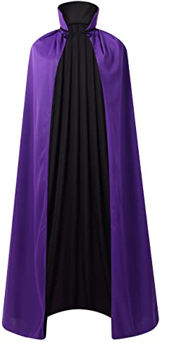 DELIVESS Costume de vampire d'Halloween - Cape de vampire réversible à col haut des deux côtés (140 cm, noir et violet)