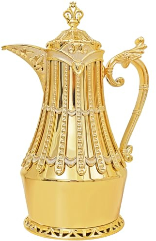 Arabic Style Luxury Insulated Thermal Coffee Carafe,34 oz,Vacuum Thermal Carafe Insulated Pot for Coffee Hot Cold Drink Tea,Housewarming Ornaments (Gold)