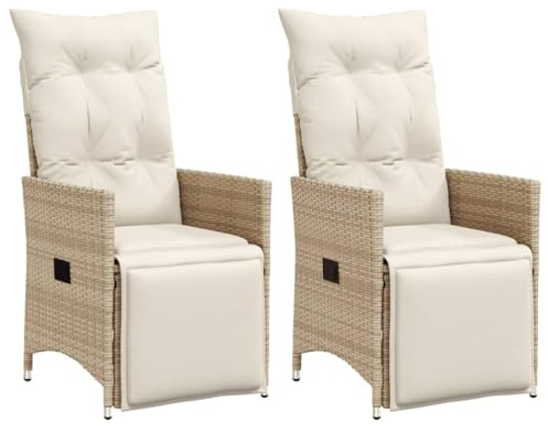 Festnight 2er Set Gartenstuhl mit Fußteil Gartensessel Verstellbar Hochlehner Rattan Sessel Stuhl Liegestuhl Garten Gartenmöbel Rattanmöbel Balkon Stühle 2er Set