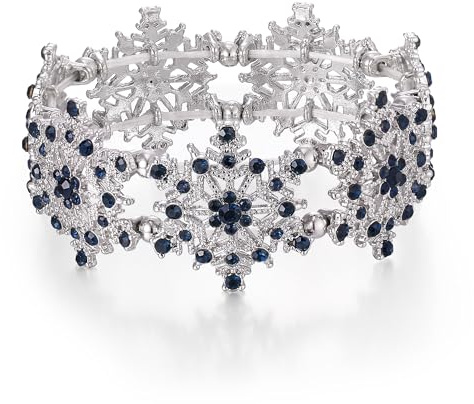 EVER FAITH Schneeflocke Armband für Damen Glitzernde Strass Kristall Winter Blume Weihnachten Elastische Stretch Armbänder Xmas Schmuck Zubehör Klar Silber-Ton