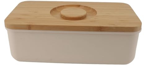 ANKROYU Plat de beurre avec couvercle en bois Boîte de rangement de pain de grande capacité Garder la fraîcheur scellée scellée comptoir de cuisine moderne bois massif en plastique (Beige)