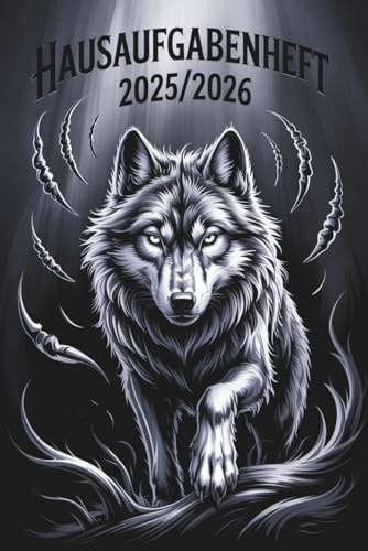hausaufgabenheft 2025/2026 wolf: Jungs Teenager | schulplaner Gymnasium Grundschule mädchen , mit datum