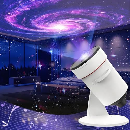 Proiettore Galaxy aggiornato con effetti HD 4K, 10 modalità nebulosa realistiche, timer automatico e 28 musica rilassante, ampia copertura del soffitto per Home Theatre camera da letto, rumore bianco