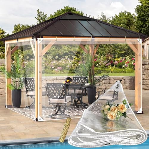 1.2 m x 2.1 m Transparent Tarpaulin, Clear Tarpaulin with Eyelets Waterproof Heavy Duty 420 g/m² PVC Clear Tarp Pergola Covers, Windproof Tear Resistant for Garden Gazebo