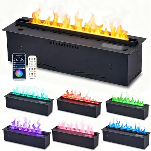 Wasserdampfkamin smart 3D mit realistischer Flamme – 9 Farben einstellbar, App & Fernbedienung, Touch-Bedienfeld, automatisches Nachfüllen, sicherer Luftbefeuchter, Edelstahl Design 1500mm/59in