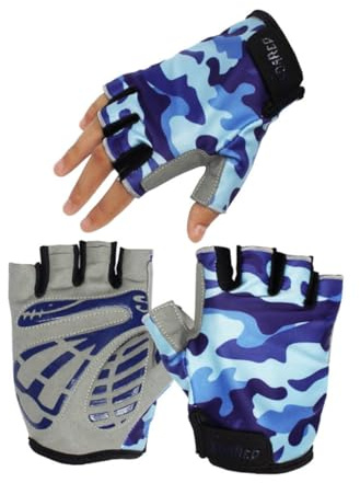 ifundom Guanti Ciclismo Mezza Dita per Ragazzi e Ragazze Antiscivolo e Ammortizzanti Traspiranti ed Elastici Protezione Palmo per Bici e Sport all Aperto S Blu Camuffamento