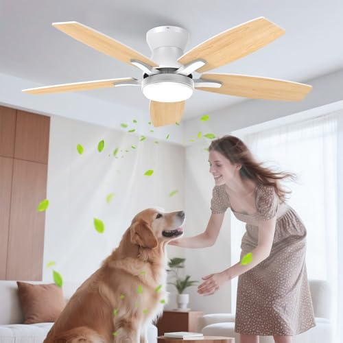 Airwit 106cm Silencieux Ventilateur Plafond avec Lumiere, Double Face Pale Lampe Ventilateur de Plafond LED avec Telecommande et Réversible DC Moteur pour Chambre Salon Cuisine, 6 Vitesses