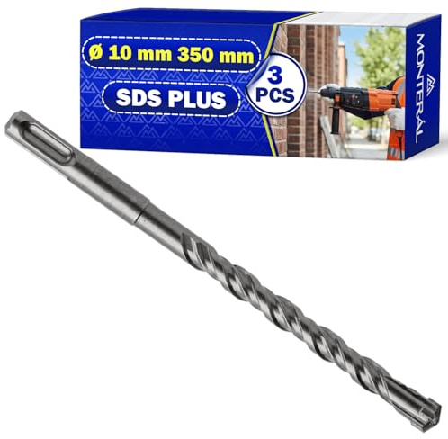 3x Punta Trapano Muro SDS Plus Ø10 mm 350 mm Acciaio e Carburo di Tungsteno