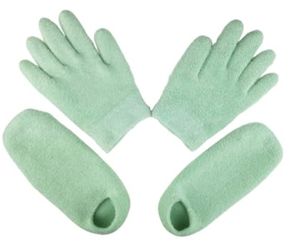 OSALADI Hand Moisturizing Gloves and Gel Feet Socks Set 2 Pairs for Dry Skin Care, Spa Gel Hydrating Gloves and Moisture Socks, Suitable for Hand and Foot Treatment