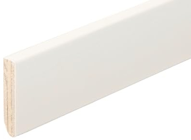 Battiscopa in legno rivestito Frassino laccato Ral 9010, 50x10x2400 mm., 5 pezzi per confezione, 12 ml per confezione