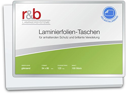 Laminierfolien Credit Card (54 x 86 mm), 2 x 125 mic, glänzend, mit selbstkl. Rückseite, 100 Stück