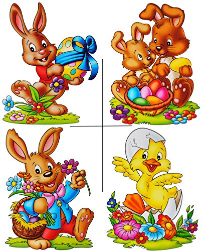 alles-meine.de GmbH 1 Stück großes Fensterbild - Osterhase & Osterküken - Frühling - statisch haftend - selbstklebend + wiederverwendbar/Sticker Fenstersticker Aufkleber ..