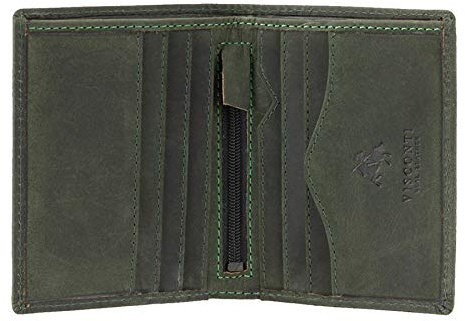 VISCONTI - Cartera Tarjetero Pequeña de Piel - Cartera de Hombre con Monedero - para 6 Tarjetas - RFID Wallet - Caja Regalo - Arrow 705 - Verde