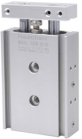 Heschen Doppelter Aluminium-Luftzylinder, CXSM 20-20, Führungsstangen-Platte, Doppelstabgeführt, Pneumatisches Gleitlager, Gepolstert, 20mm Bohrung, 20mm Hub, Doppelt Wirkend