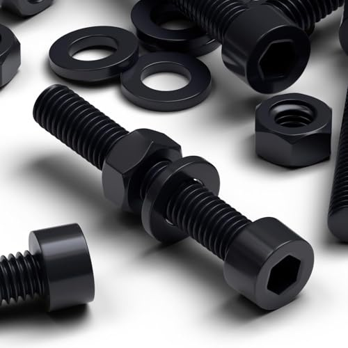 50x schwarze Nylon-Innensechskantschrauben M6 x 40 mm, Kunststoffmuttern und Unterlegscheiben