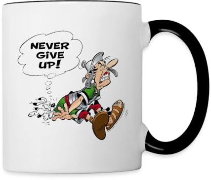 Asterix & Obelix Gib Niemals Auf Spruch Tasse Zweifarbig