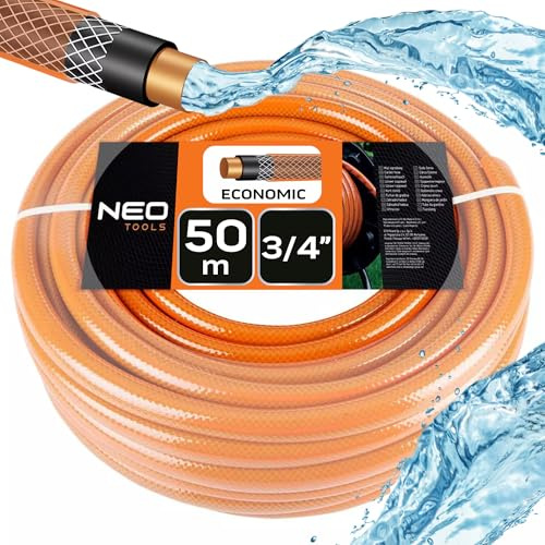 NEO TOOLS Gartenschlauch 3/4 Zoll, 50 m Länge, 4-lagiger, UV-beständig | Flexibel Schlauch, Wasserschlauch aus Erst-PVC, Mit Anti-Algen-Innenausstattung, Orange