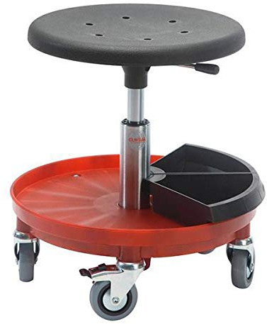Oswald Transportgeräte Rollhocker Montagehocker, 37-50 cm Sitzhöhe, Ablage, rot
