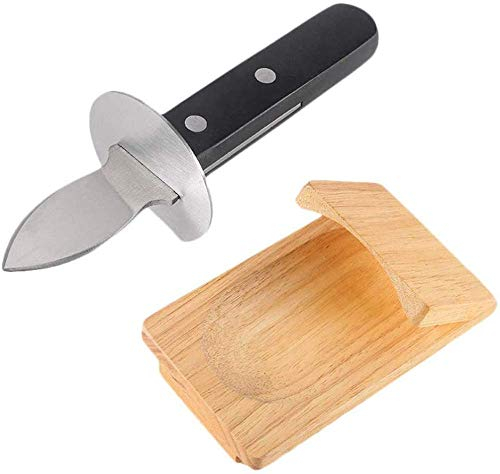 qiuqiu 2 Stück Edelstahl-Austernmesser Mit Bambus-Austernzange Meeresfrüchte-Dosenöffner Für Picknick-Restaurantpartys