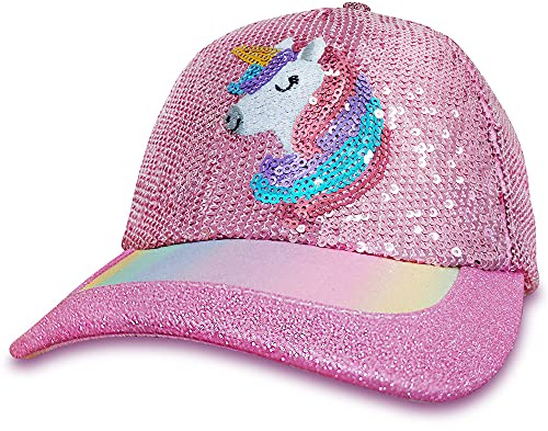 Gåvor behandla flickor basebollkeps, glittrande cool solhatt söt tecknad design lila keps för barn, flickor justerbar snapback-keps för utomhusresor vandring, Paljetter Em Uni, 6-8 År