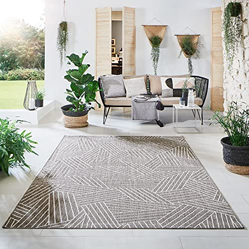 Steffensmeier Indoor Outdoor Teppich Öland Balkon Terrasse Küche Garten wasserfest Kunststoff, strapazierfähig, Kristall Braun Beige, 200x290 cm