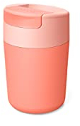Joseph Joseph Sipp, Taza para llevar café y té, Vaso de TPR con tapa, a prueba de fugas, sin BPA, Coral, 340 ml