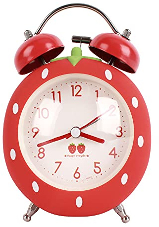 Danse Jupe 4 inches Twin Bell Alarm Clock Strawberry,Backlight,Battery Operated,Non Ticking,Analog Loud Alarm Clock for Bedroom,Bedside,Desk,Red, One Size, Red