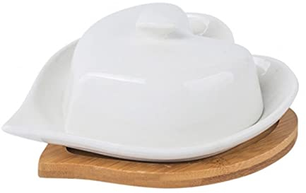 Beurriers Plat en céramique blanc en forme de coeur avec plaque de beurre de beurre de porcelaine de base Beurriers Conteneur de Beurre