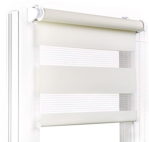 Fenster DEKOR - Rollos für Fenster Ecru - Klemmfix Rollo ohne Bohren B35 x H120 cm - Doppelrollo mit Einer Breiten Auswahl an Größen und Farben - Blickdichte Rollos, einfach zu montieren