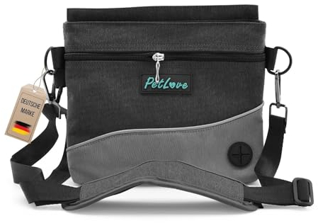 PetLove Leckerlibeutel für Hunde • Futterbeutel mit Magnetverschluss • Inklusive Kotbeutelspender & verwendbar als Bauchtasche • Grau
