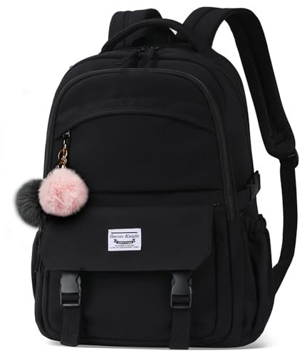 HEROIC KNIGHT Schulrucksack Jungen Mädchen Groß Rucksack Damen Herren Wasserdicht mit Laptopfach 15,6 Zoll Backpack Leicht Schultasche Daypack Anti-Diebstahl, für Schule Arbeit Reise-Schwarz