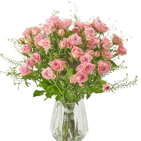 Rosy Bliss Bouquet Next Day Flowers Fresh Delivery, Handcrafted Neutral Pink Spray Roses Arrangement Gift for Mother's Day, Women, Birthday or any Event.