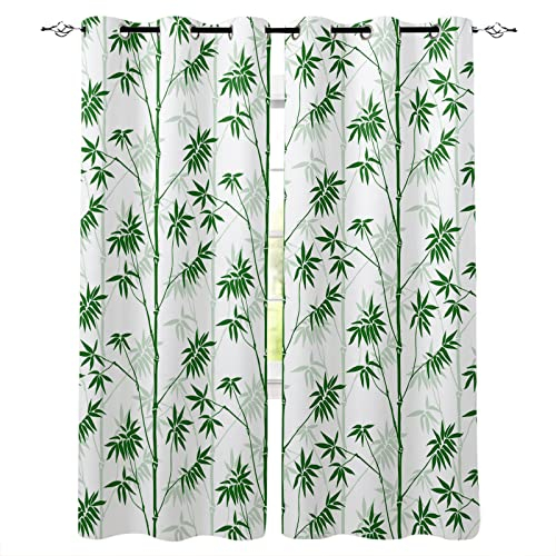 MDKLXIDF Vorhang grüner Bambus Vorhänge Gardinen mit Ösen 2er Set, Vorhang Blickdicht Verdunkelungsvorhänge für Schlafzimmer Wohnzimmer Kinderzimmer H 175 x B 140 cm