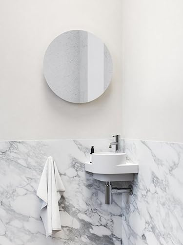 Eckwaschbecken-Set mit Original-Einbauregal und Edelstahl/Chrom Zubehör, Eckwaschbecken zur Wandmontage mit Hahnloch, Keramik, Set Yard 450 C 4in1, RAVAK