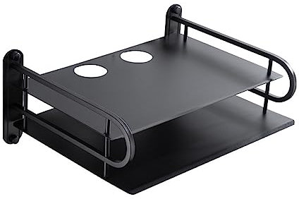 BradOc WiFi Router Storage Box Floating Shelves TV Set-Top Rack, 2 Layers, Wall Mount Cable Boxes Bracket Ventilated Storage for AV Receiver, Amplifier, DVD Player, VCR,Black
