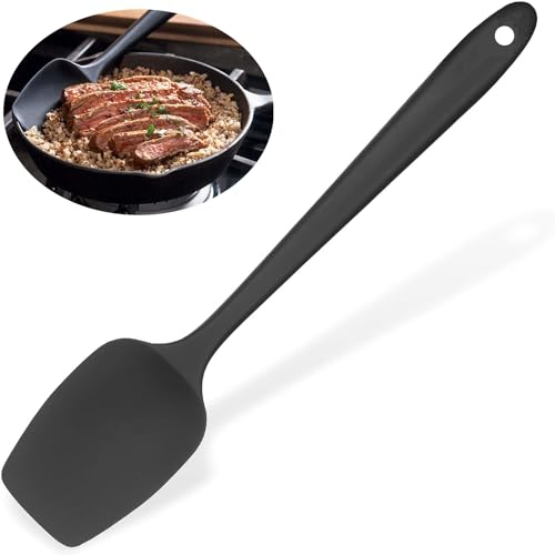 Voarge Hochhitzebeständiger Silikon Löffel Spatel, Ergonomisches nahtloses einteiliges Design, für Kochen, Backen und Rühren, Spülmaschinenfest und Leicht zu Reinigen (Black)