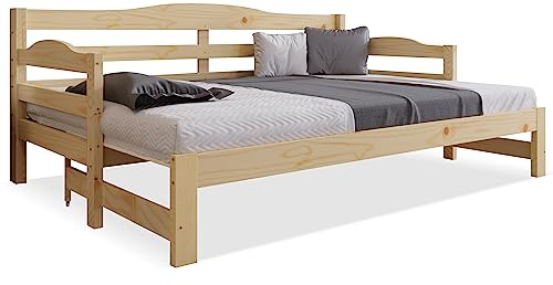 Einzelbett Hochbett - Natur 90 x 190 cm Ausziehbett Ausziehbett für Wohnzimmer & Schlafzimmer Platzsparend Schlafsofa Gästebett