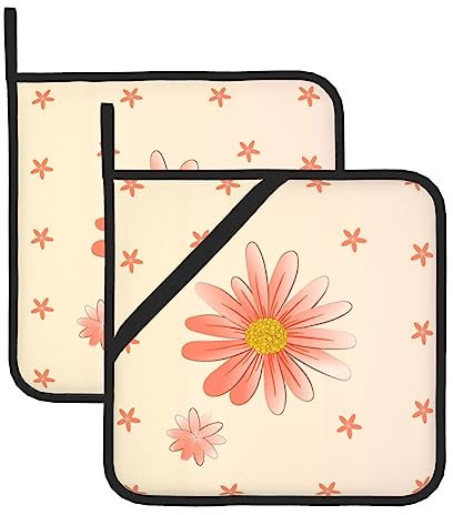 YYHHAOFA Lot de 2 maniques carrées résistantes à la chaleur Motif chrysanthème dessin animé 20,3 x 20,3 cm : épais et durable, anti-brûlure et isolant thermique