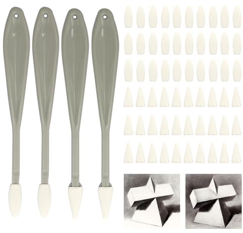 VEGCOO 4 Stück Skizzenwischer + 60 Schwammköpfe, Papierkunstmischer, Skizzen-Wischer-Set, Kunststudenten-Schwamm für Skizzen, Zeichnen und Detailmalerei