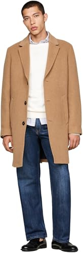 Tommy Hilfiger Abrigo Hombre Mix Coat con una fila de botones, Marrón (Hickory), XL
